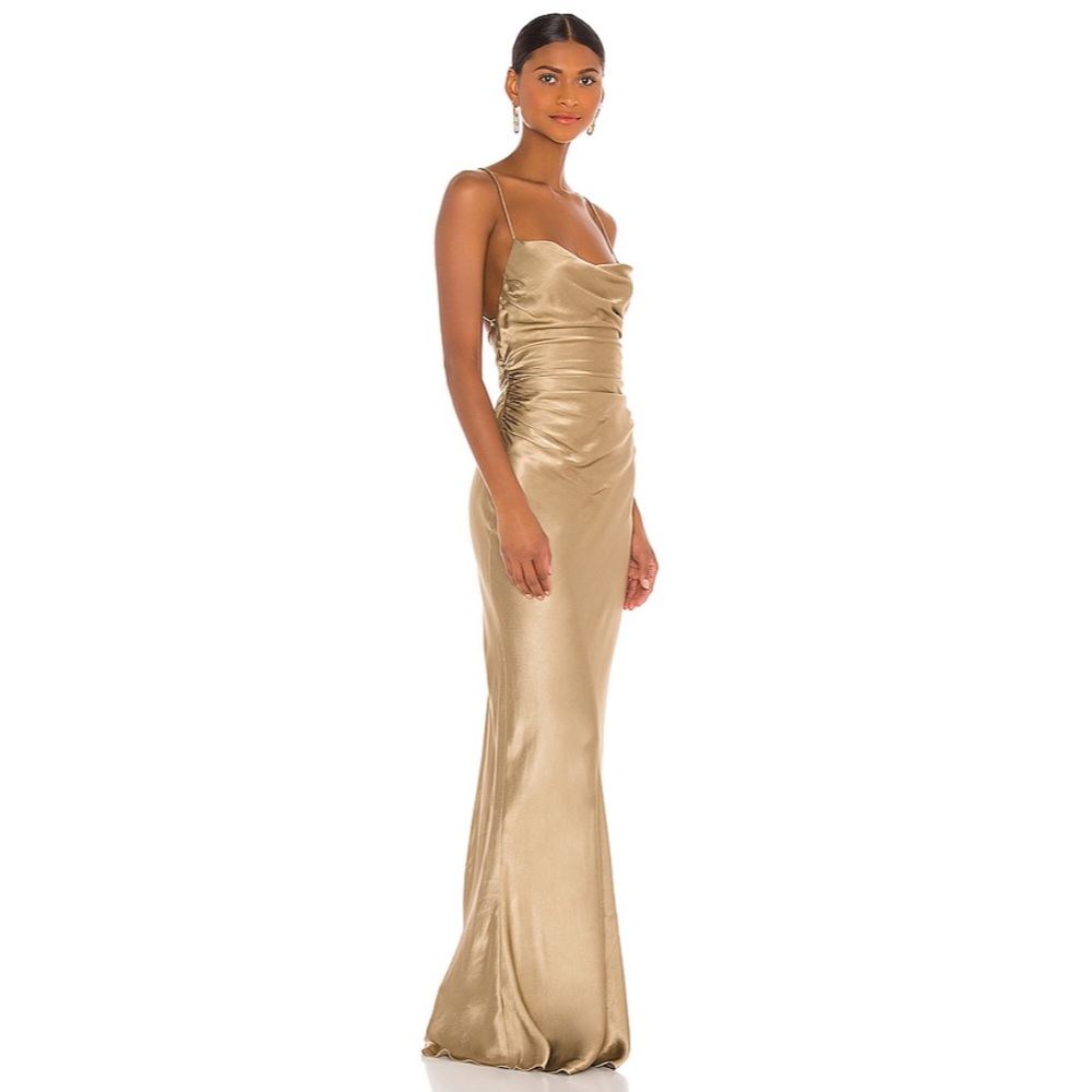 Shona Joy Sophia Backless Ruched Maxi Dress Walnut